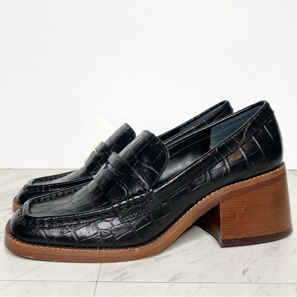 Dolce Vita Talie Black Crocodile Leather Heeled Loafer 7 - Picture 1 of 13